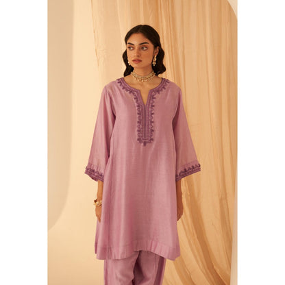 Janki India Charming Lilac Embroidery Kurta with Pant and Dupatta with Slip (Set of 4)