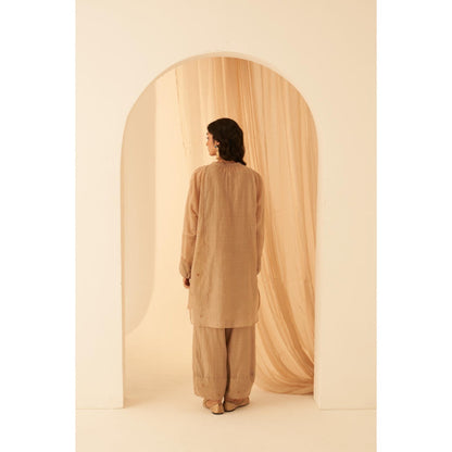 Janki India Charming Champagne Chanderi Kurta with Palazzo and Slip (Set of 3)