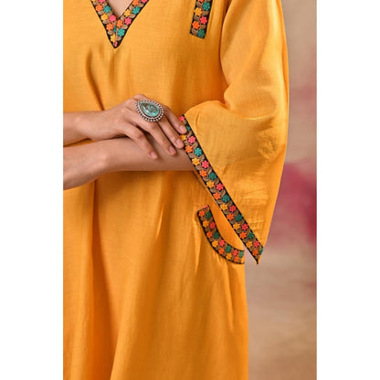Jasashi Yellow Embroidered Kurta with Pant (Set of 2)
