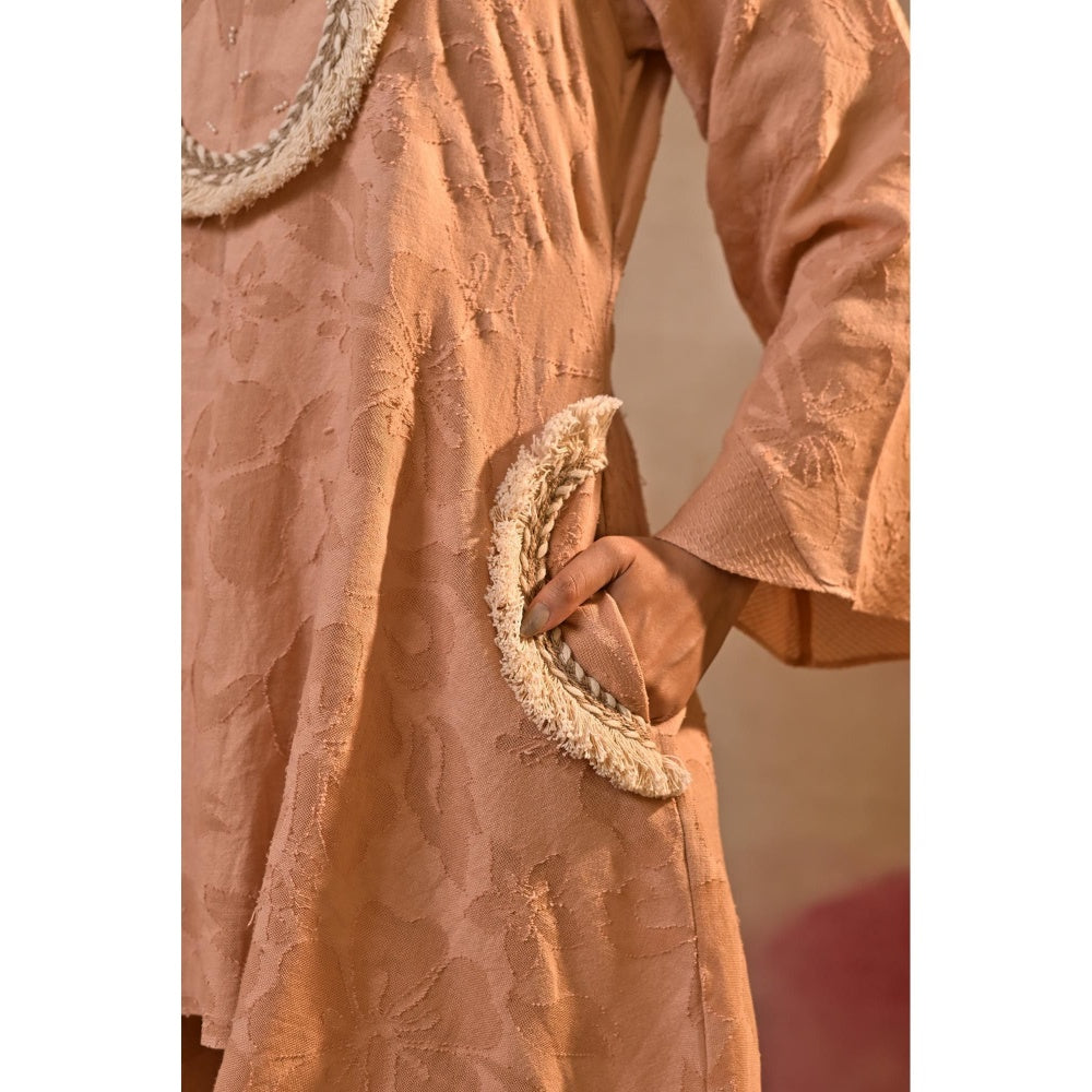 Jasashi Peach Jacquard Embroidered Kurta with Pant (Set of 2)
