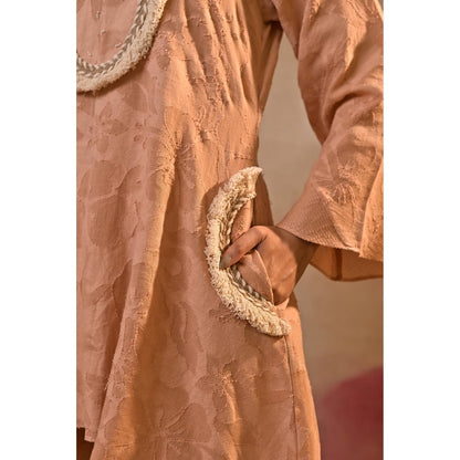 Jasashi Peach Jacquard Embroidered Kurta with Pant (Set of 2)