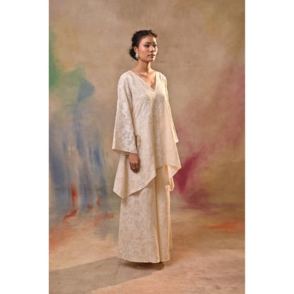 Jasashi Ivory Jacquard Embroidered Kurta with Palazzo (Set of 2)