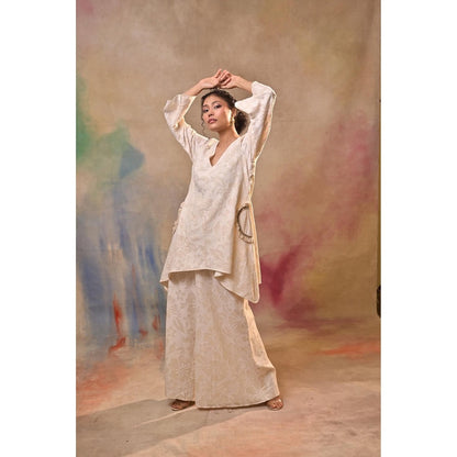 Jasashi Ivory Jacquard Embroidered Kurta with Palazzo (Set of 2)