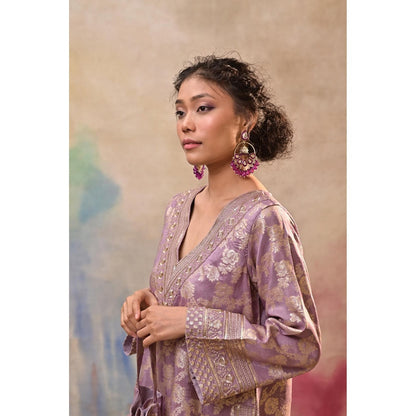 Jasashi Lavender Brocade Kurta with Pant and Potli Bag (Set of 3)