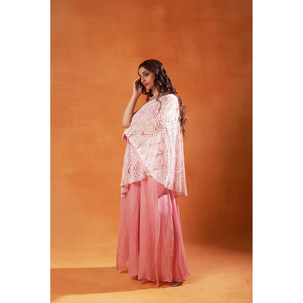 Jasashi Pink Asymmetrical Embellished Indo-Western Top with Skirt (Set of 2)