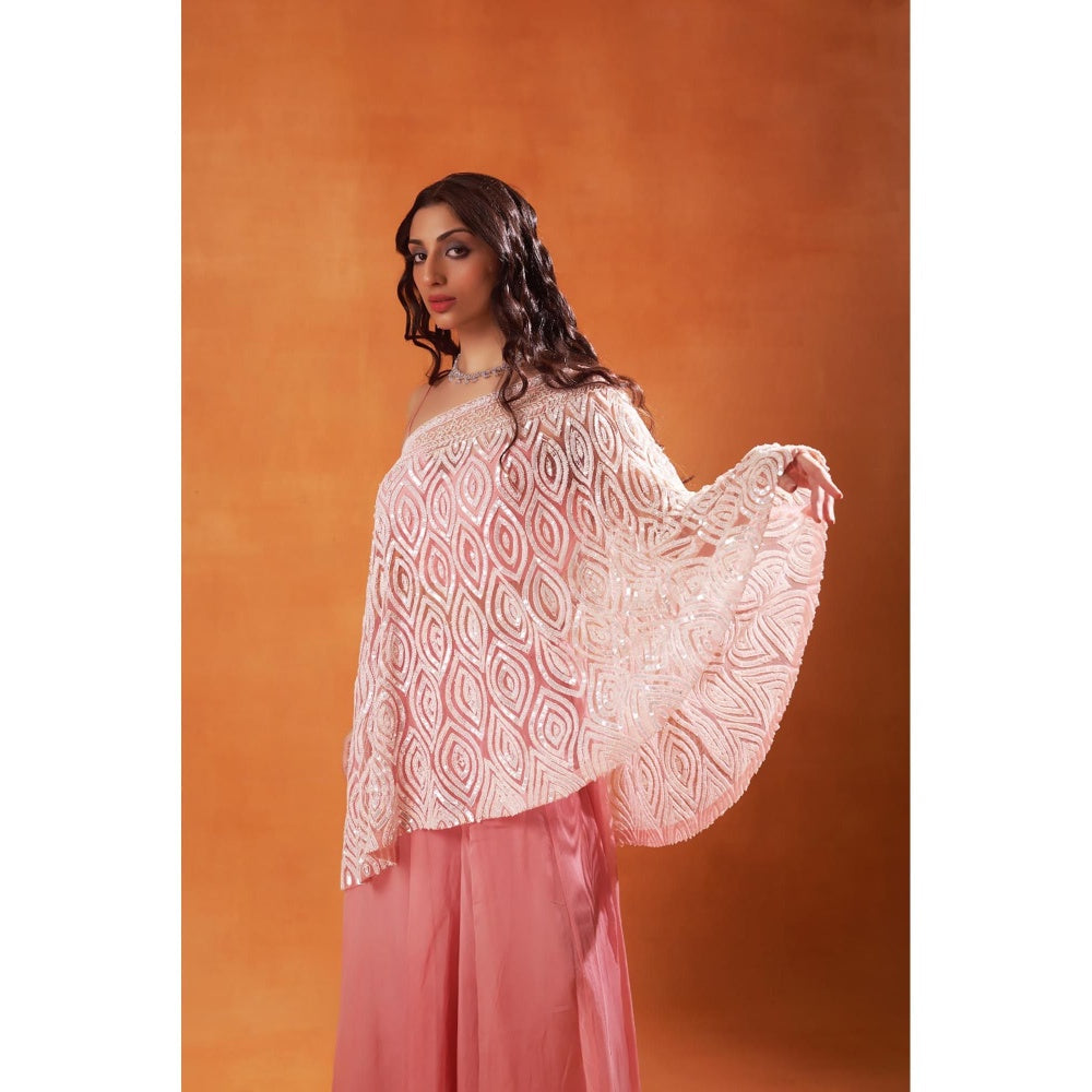 Jasashi Pink Asymmetrical Embellished Indo-Western Top with Skirt (Set of 2)