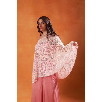 Jasashi Pink Asymmetrical Embellished Indo-Western Top with Skirt (Set of 2)