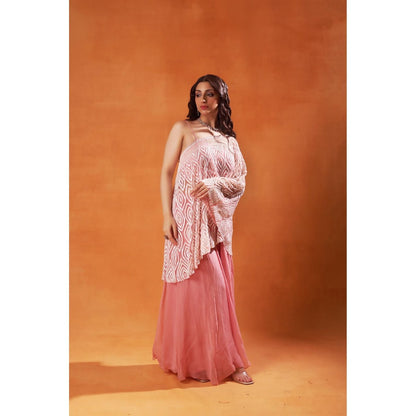 Jasashi Pink Asymmetrical Embellished Indo-Western Top with Skirt (Set of 2)