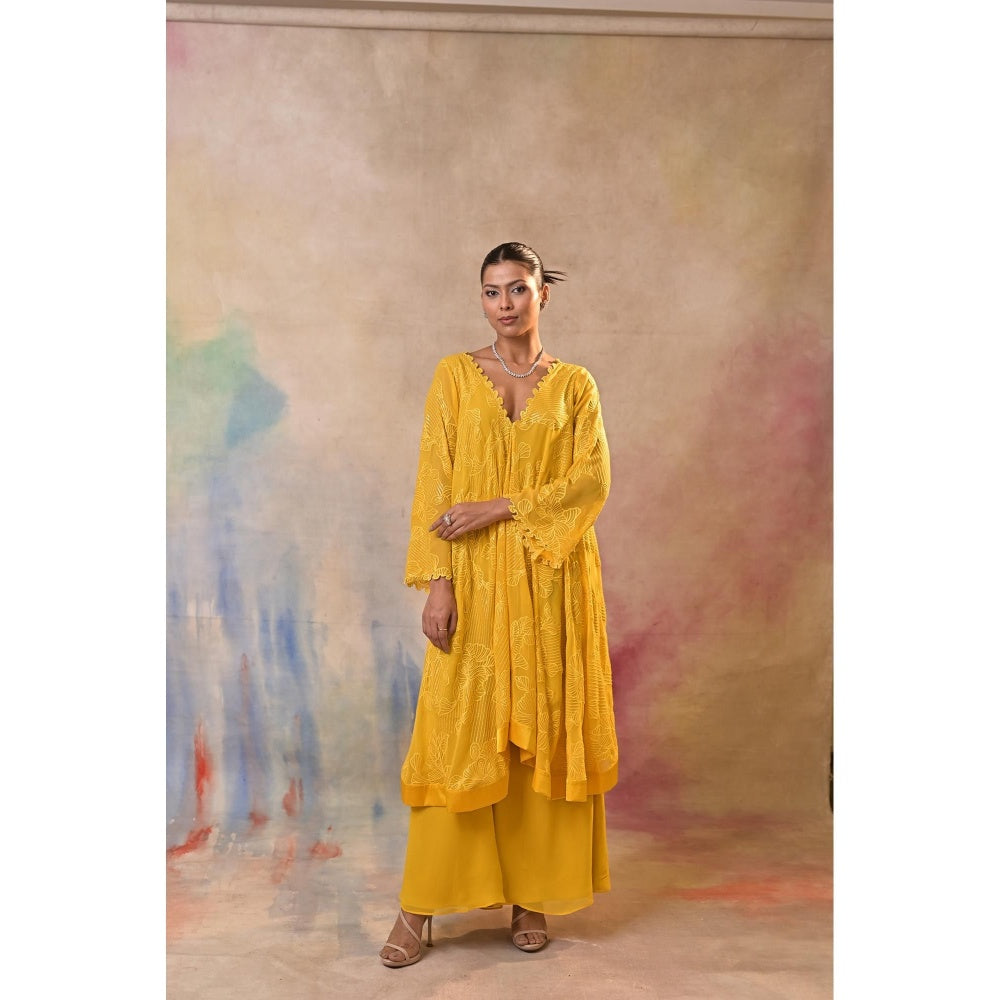 Jasashi Radiant Yellow Embroidered Indo-Western Kurta with Palazzo (Set of 2)