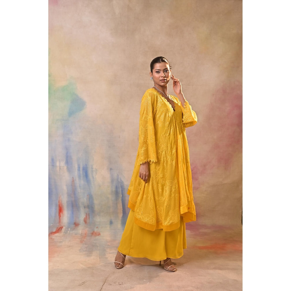 Jasashi Radiant Yellow Embroidered Indo-Western Kurta with Palazzo (Set of 2)