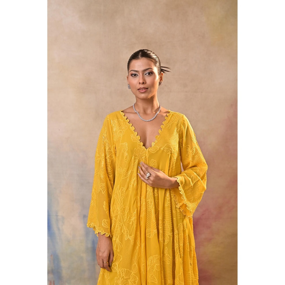 Jasashi Radiant Yellow Embroidered Indo-Western Kurta with Palazzo (Set of 2)