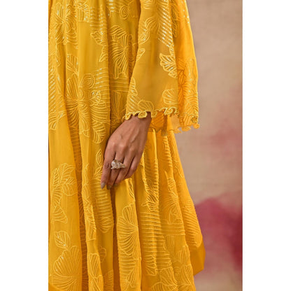 Jasashi Radiant Yellow Embroidered Indo-Western Kurta with Palazzo (Set of 2)
