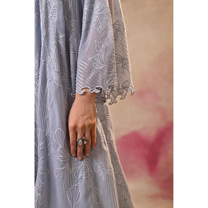 Jasashi Elegant Grey Embroidered Indo-Western Kurta with Palazzo (Set of 2)