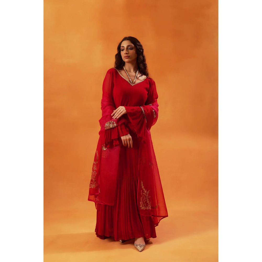 Jasashi Radiant Red Embroidery Anarkali with Dupatta (Set of 2)