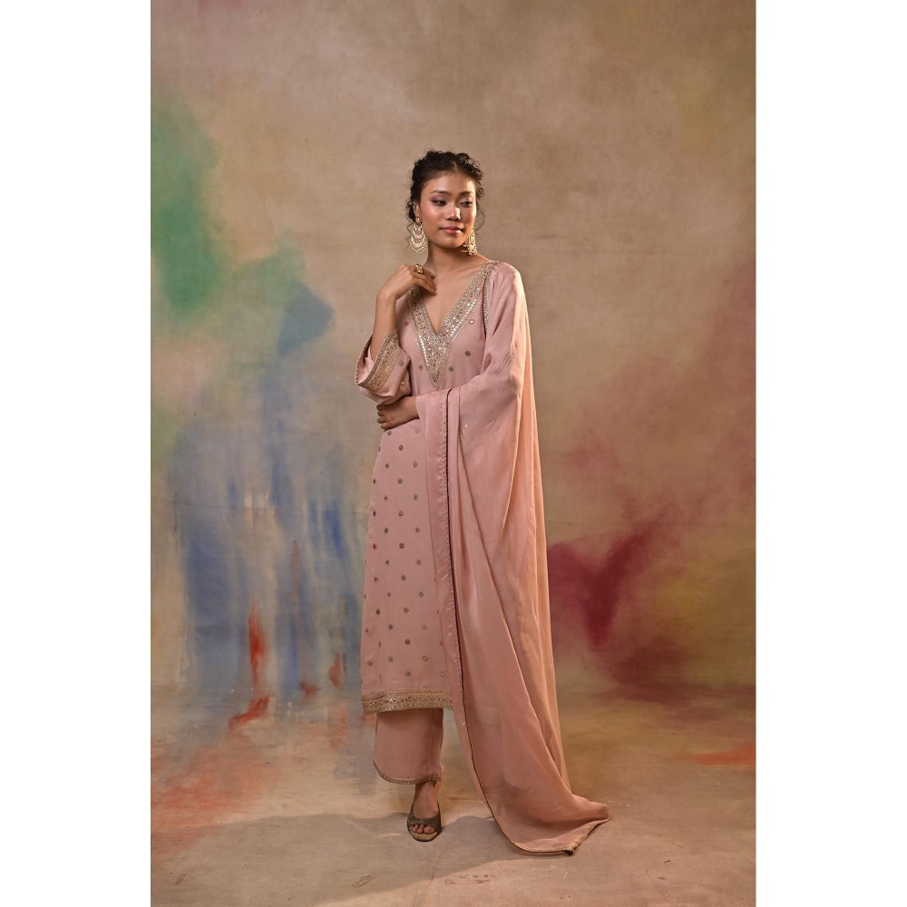 Jasashi Pink Embellished Kurta with Pant and Dupatta (Set of 3)