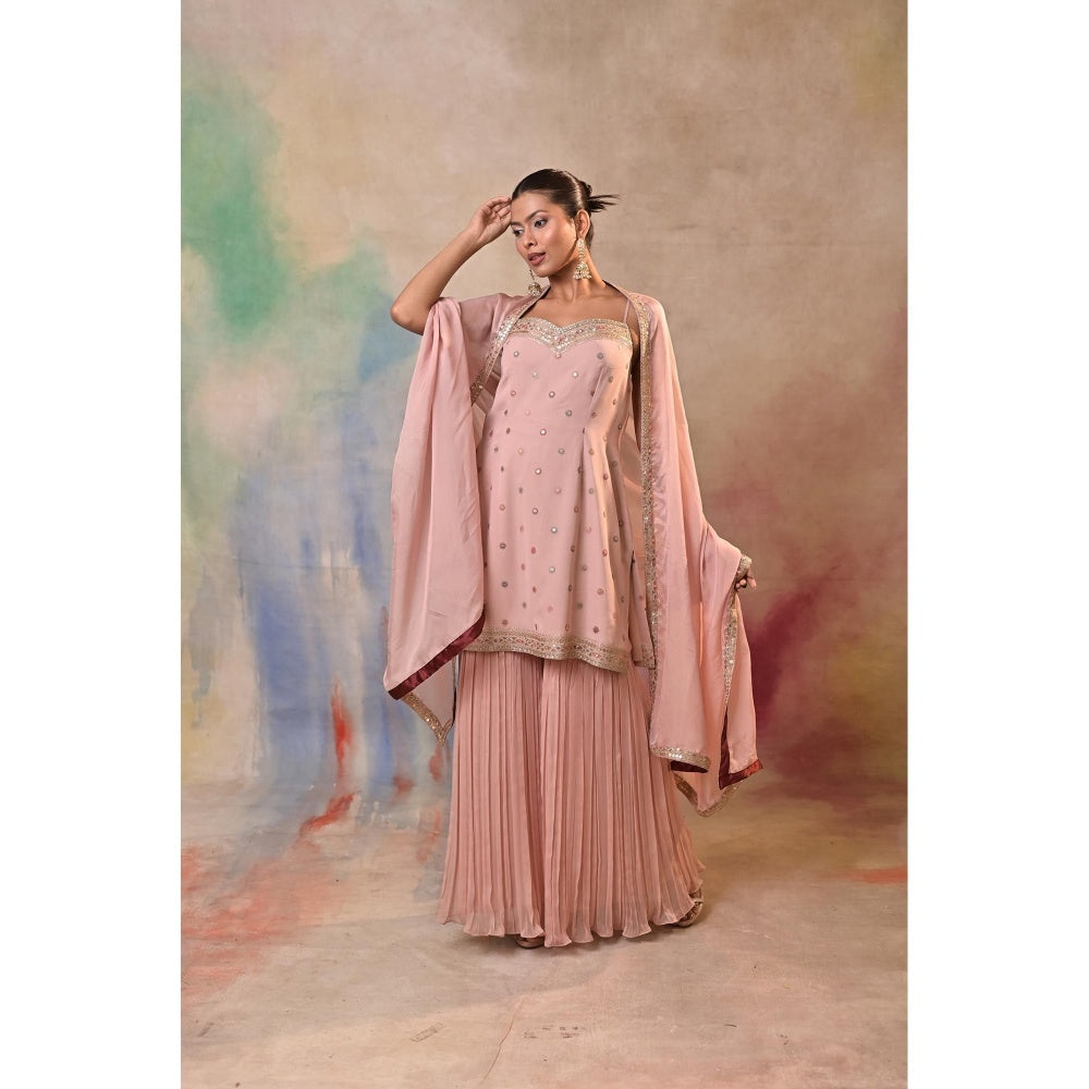 Jasashi Pink Embellished Sharara with Kurta and Dupatta (Set of 2)