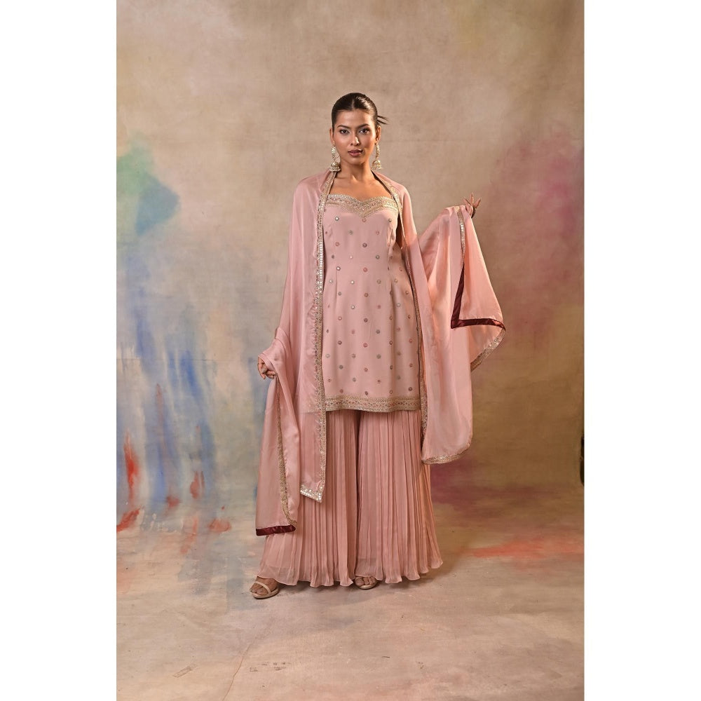 Jasashi Pink Embellished Sharara with Kurta and Dupatta (Set of 2)