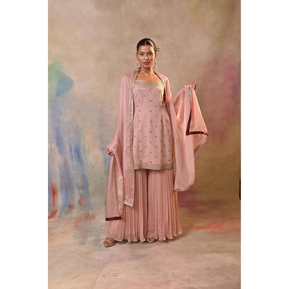 Jasashi Pink Embellished Sharara with Kurta and Dupatta (Set of 2)