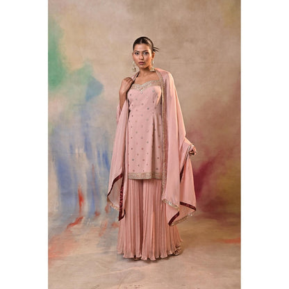 Jasashi Pink Embellished Sharara with Kurta and Dupatta (Set of 2)