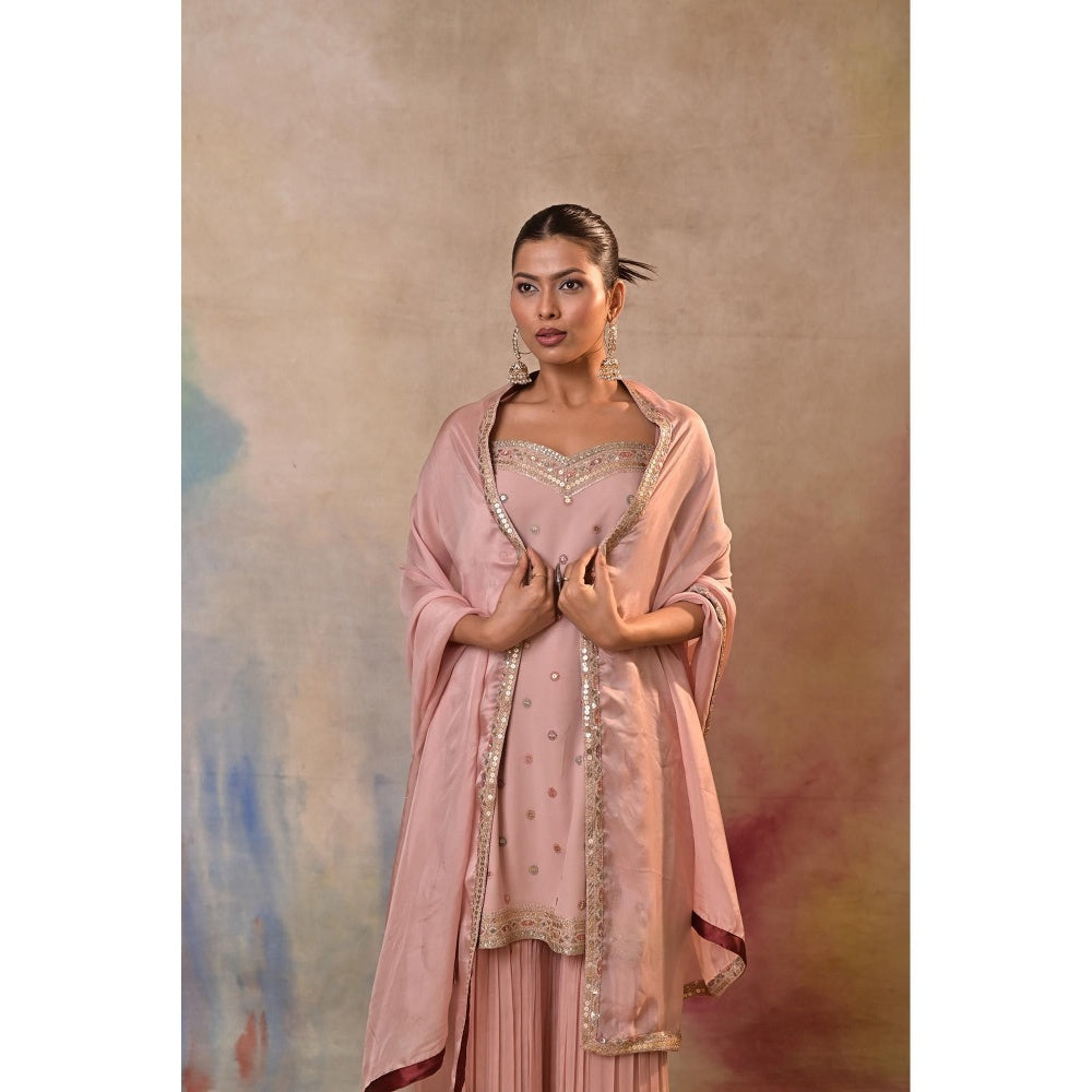 Jasashi Pink Embellished Sharara with Kurta and Dupatta (Set of 2)