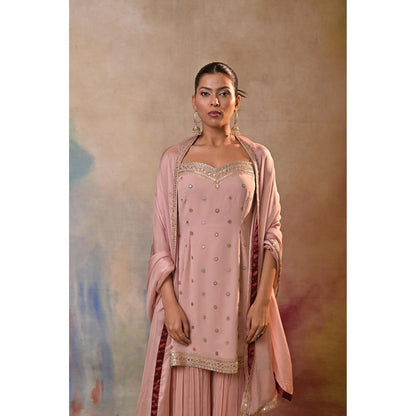 Jasashi Pink Embellished Sharara with Kurta and Dupatta (Set of 2)