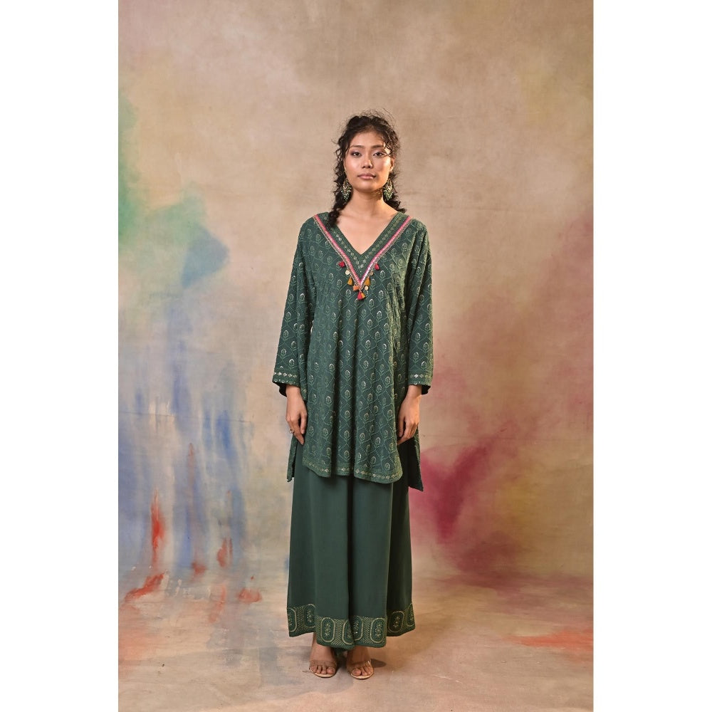 Jasashi Green Palazzo with Kurta (Set of 2)
