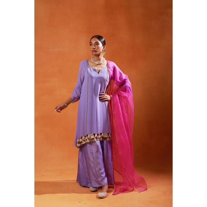 Jasashi Lavender Embroidered Kurta with Palazzo and Dupatta (Set of 3)
