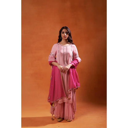 Jasashi Pink Embroidered Sharara with Kurta and Dupatta (Set of 3)