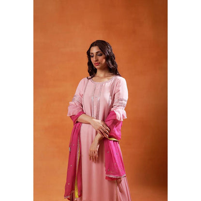 Jasashi Pink Embroidered Sharara with Kurta and Dupatta (Set of 3)