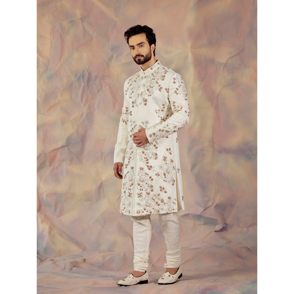 Jatin Malik Ivory In Malaga Kurta & Sherwani (Set of 3)