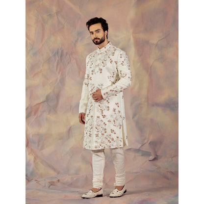 Jatin Malik Ivory In Malaga Kurta & Sherwani (Set of 3)