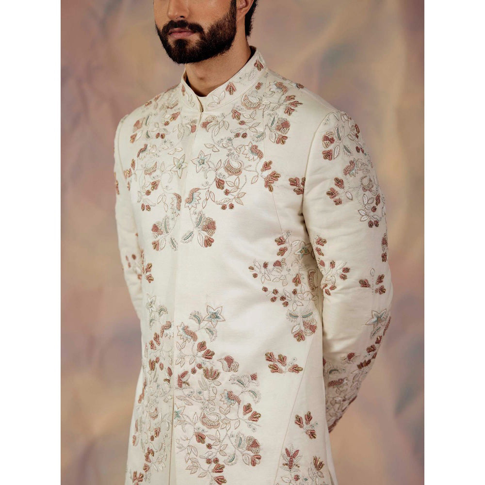 Jatin Malik Ivory In Malaga Kurta & Sherwani (Set of 3)
