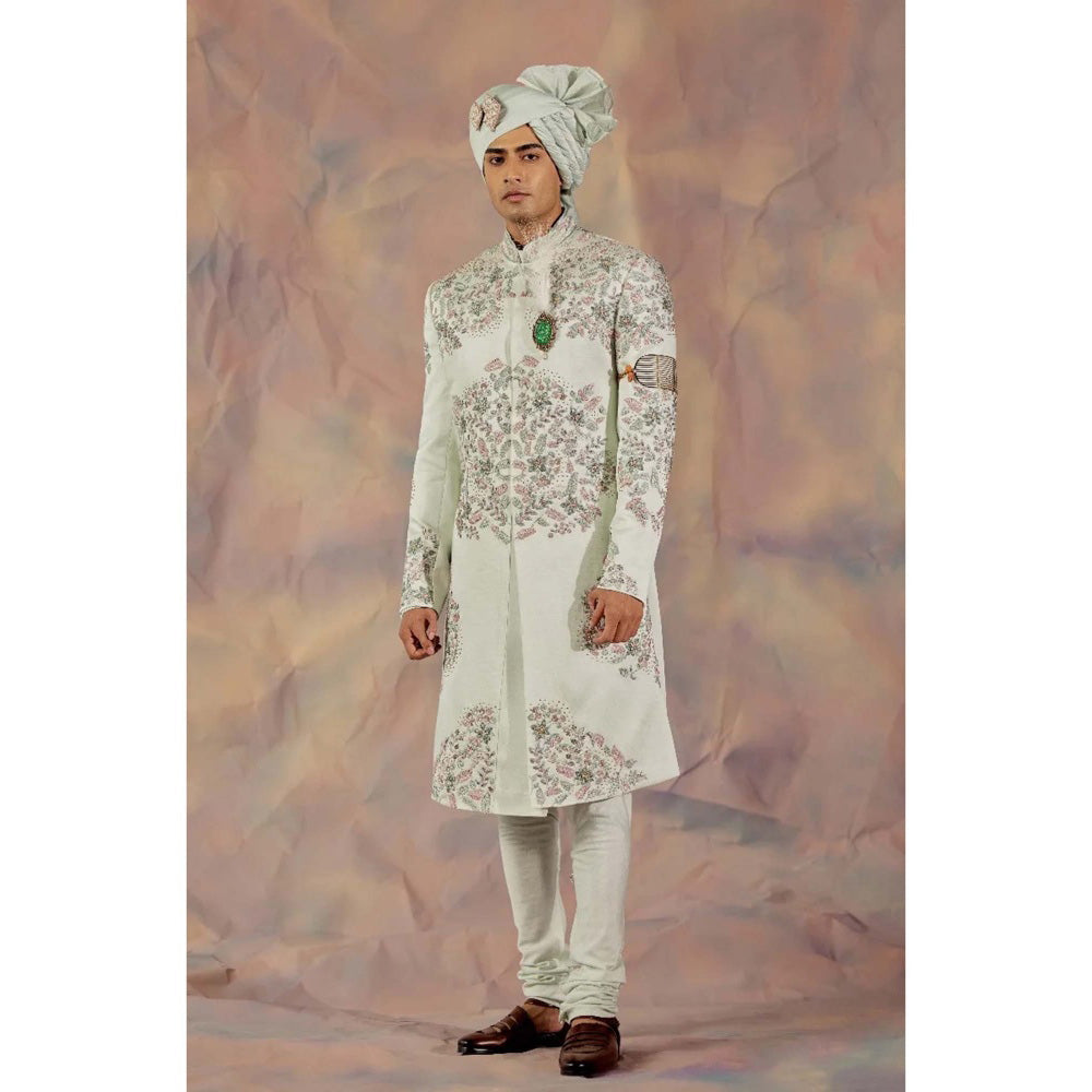 Jatin Malik Hazy Blue Sherwani (Set of 5)
