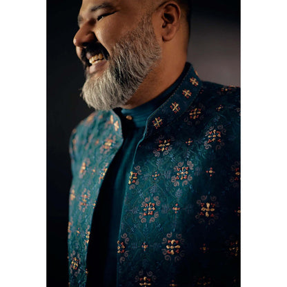 Jatin Malik Jewel Teal Sherwani (Set of 3)