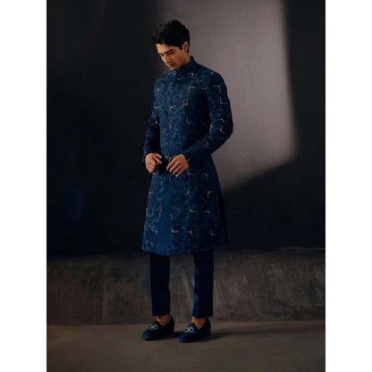 Jatin Malik Blue Sapphire Contemporary Sherwani (Set of 3)