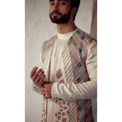 Jatin Malik Ivory Phulkari Shrug (Set of 3)