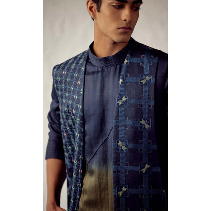Jatin Malik Montage Blue Nehru Jacket (Set of 3)