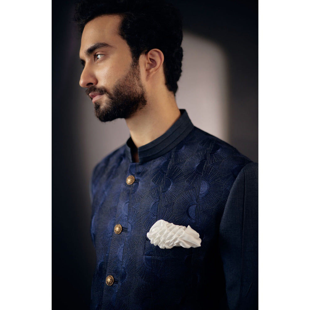 Jatin Malik Midnight Blue Bandhgala (Set of 2)