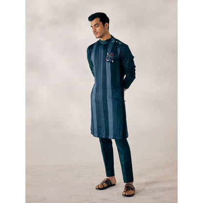 Jatin Malik Teal Medley Kurta (Set of 2)
