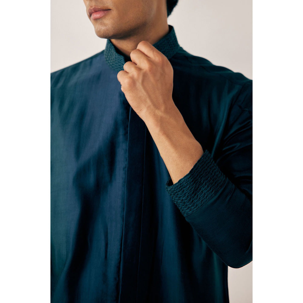 Jatin Malik Peacock Blue Kurta (Set of 2)