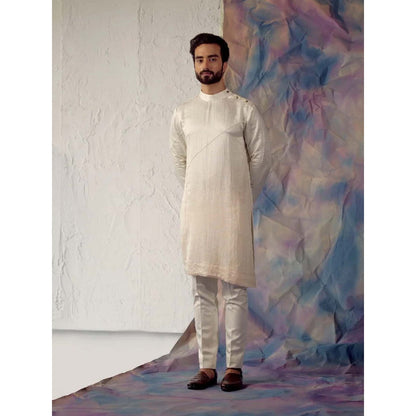 Jatin Malik Ivory Solid Kurta (Set of 2)