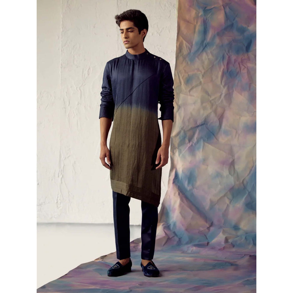 Jatin Malik Blue Olive Ombre Kurta (Set of 2)