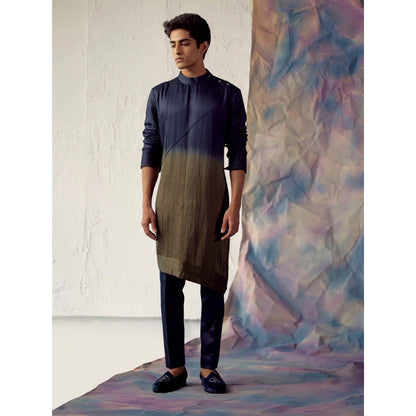 Jatin Malik Blue Olive Ombre Kurta (Set of 2)