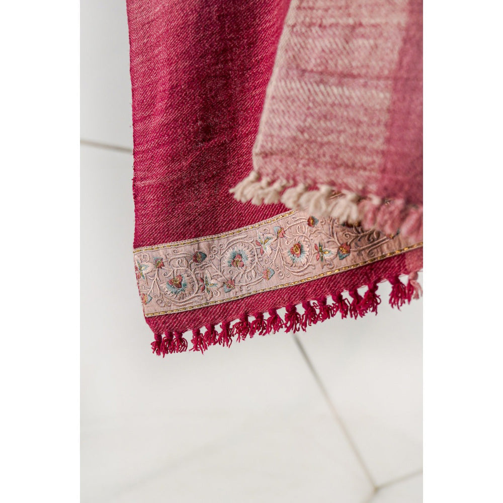 Jatin Malik Pink Color Block Pashmina Shawl