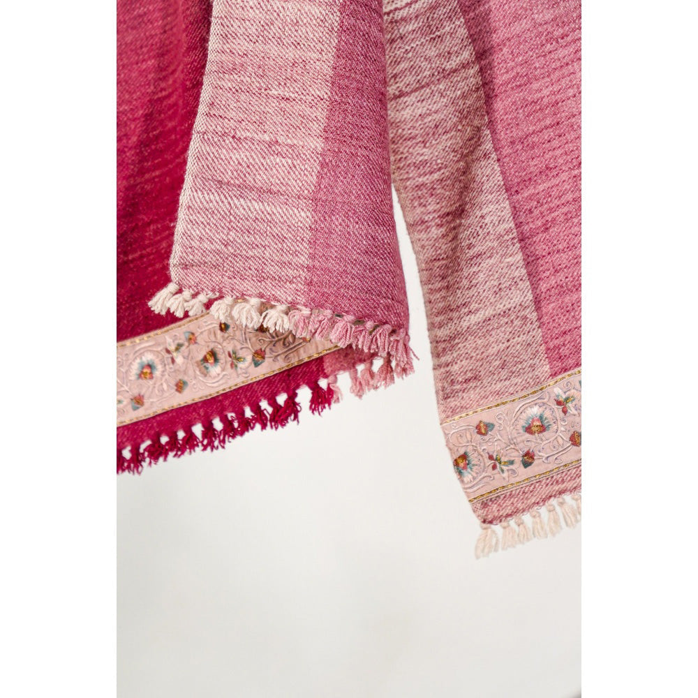 Jatin Malik Pink Color Block Pashmina Shawl