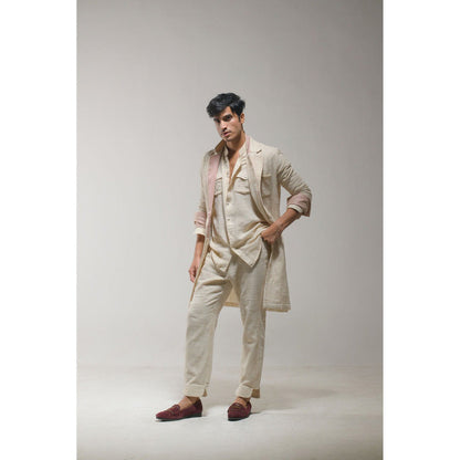 Jatin Malik Beige Overcoat (Set of 2)