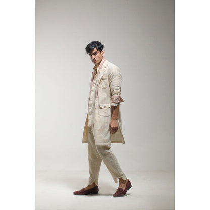Jatin Malik Beige Overcoat (Set of 2)