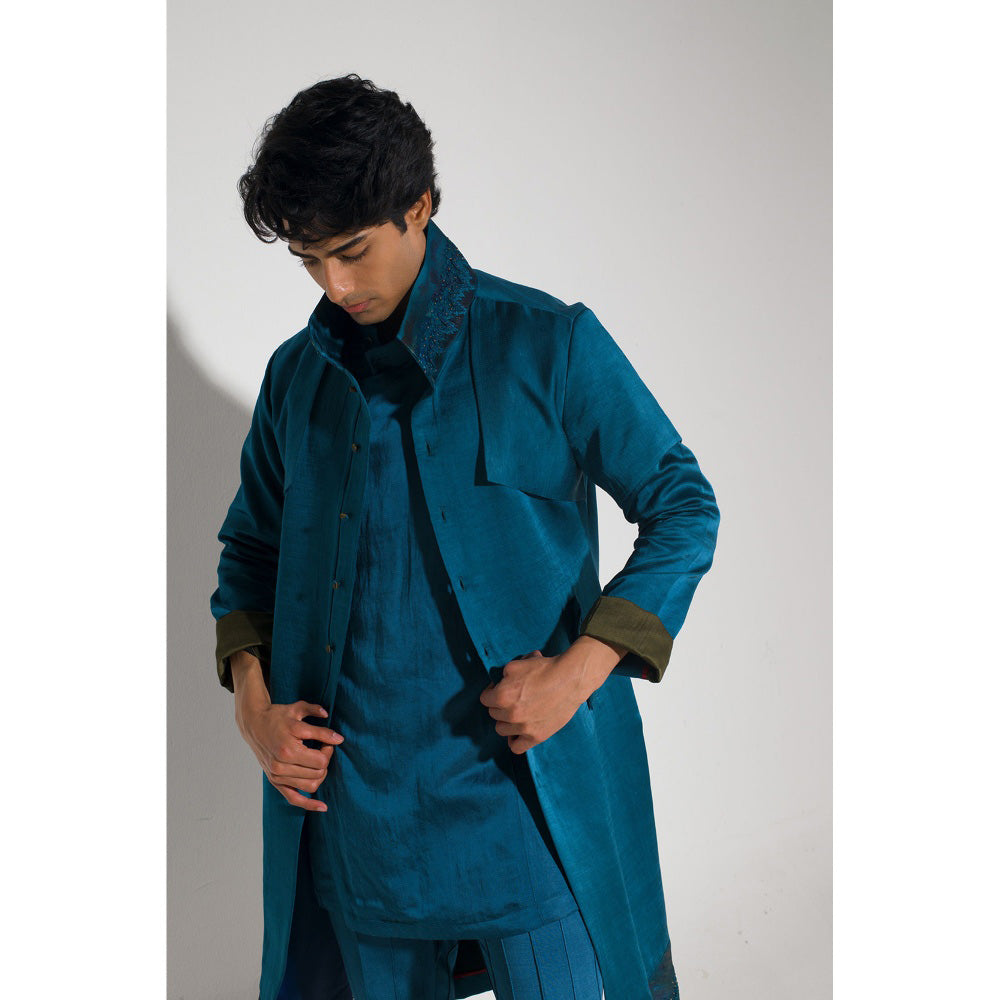 Jatin Malik Tilted Teal Overcoat