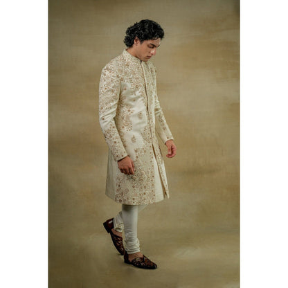 Jatin Malik Butter Cream Sherwani (Set of 3)