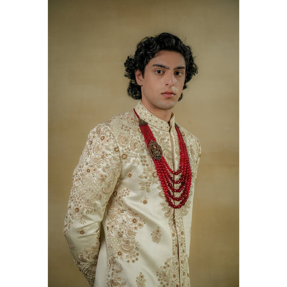 Jatin Malik Butter Cream Sherwani (Set of 3)